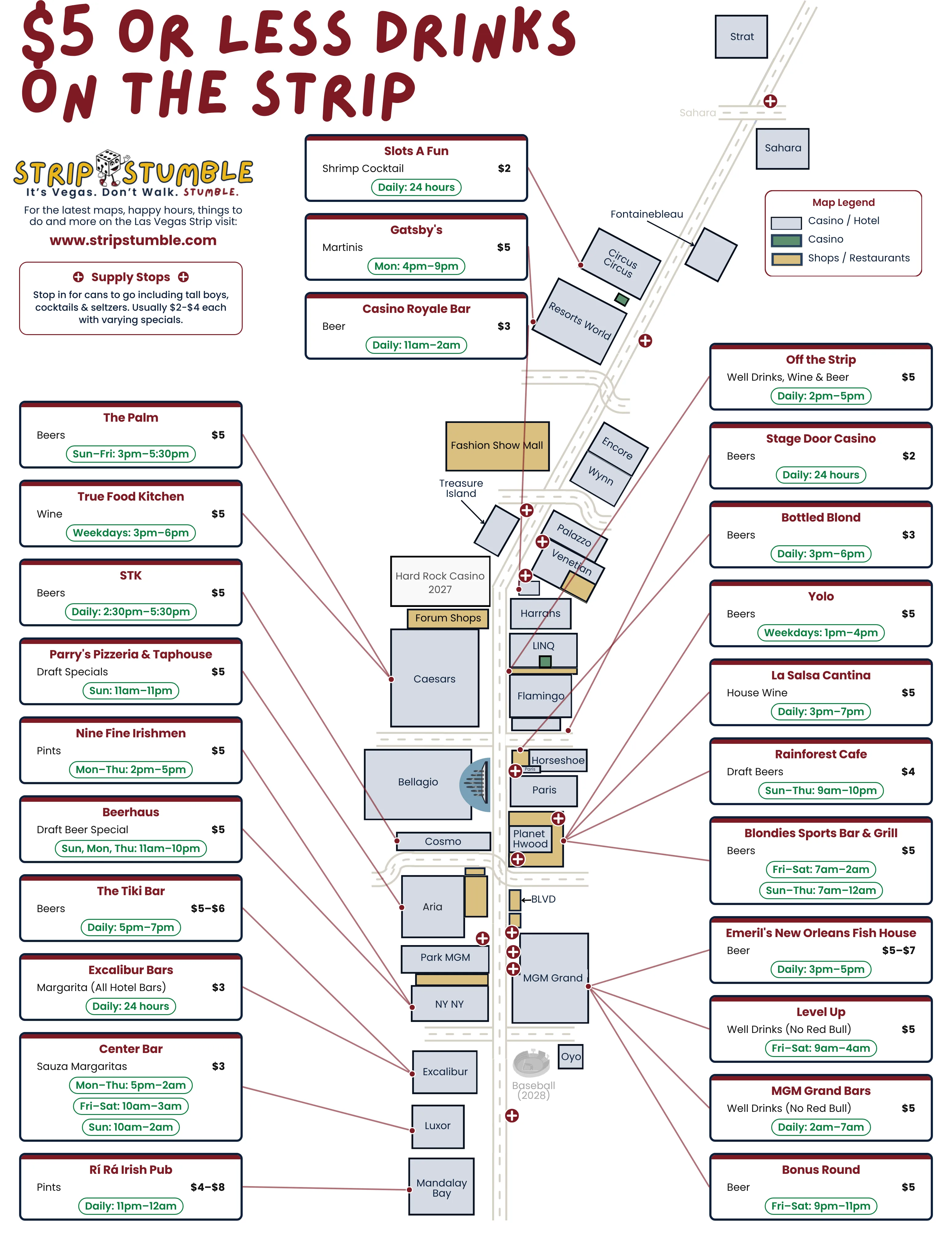 Map of Las Vegas Strip bars with drinks $5 or under