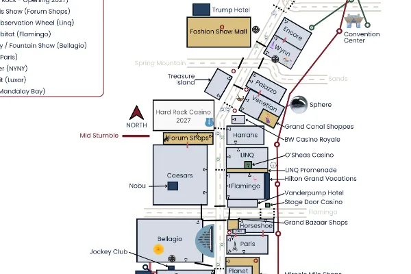 Las Vegas Strip Detailed Map — The most detailed Las Vegas Strip map with hotels, shopping areas, crosswalks, indoor connectors & all transportation options.